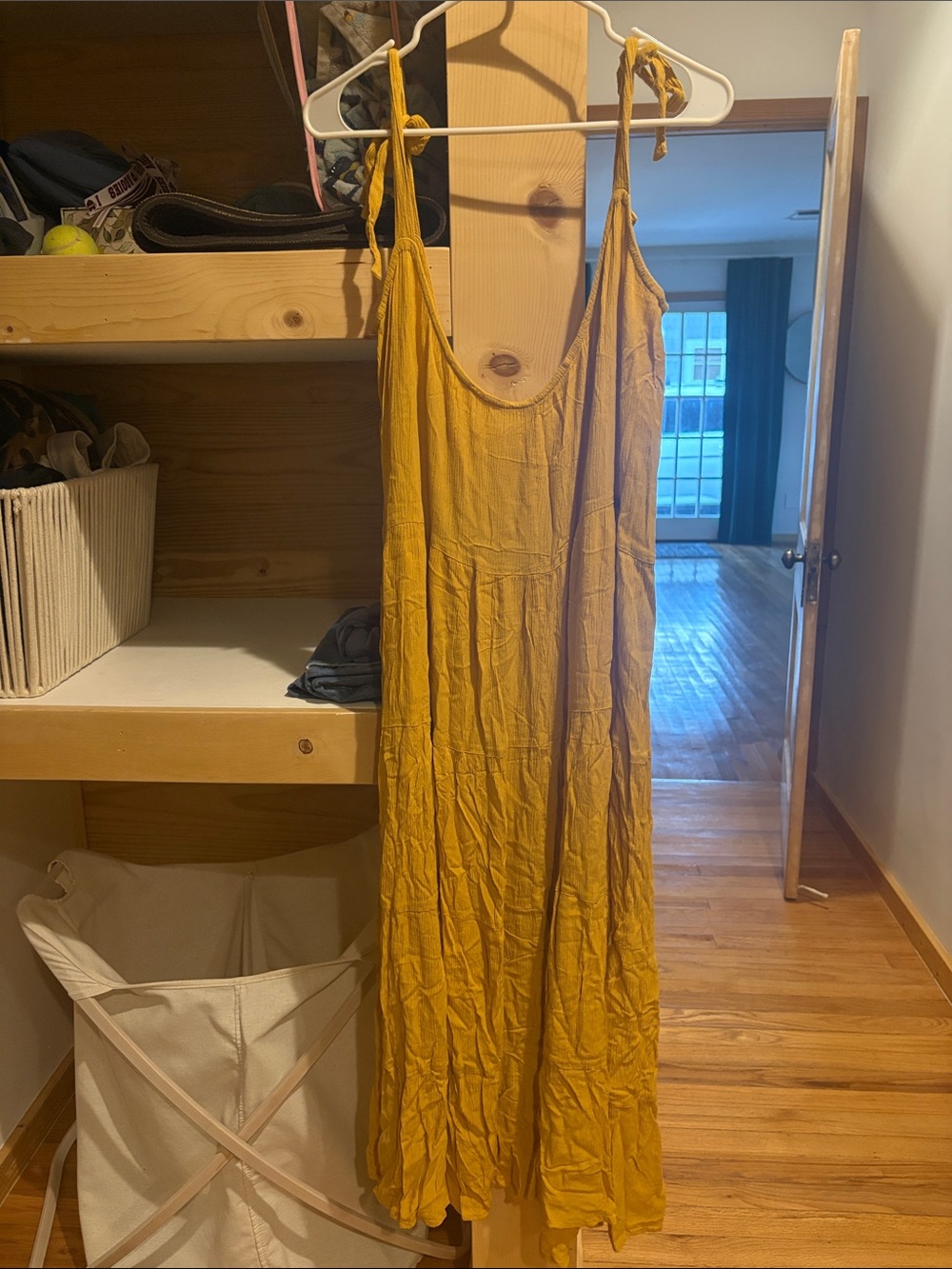 Mud Pie Mustard Yellow Tie-Shoulder Maxi Dress